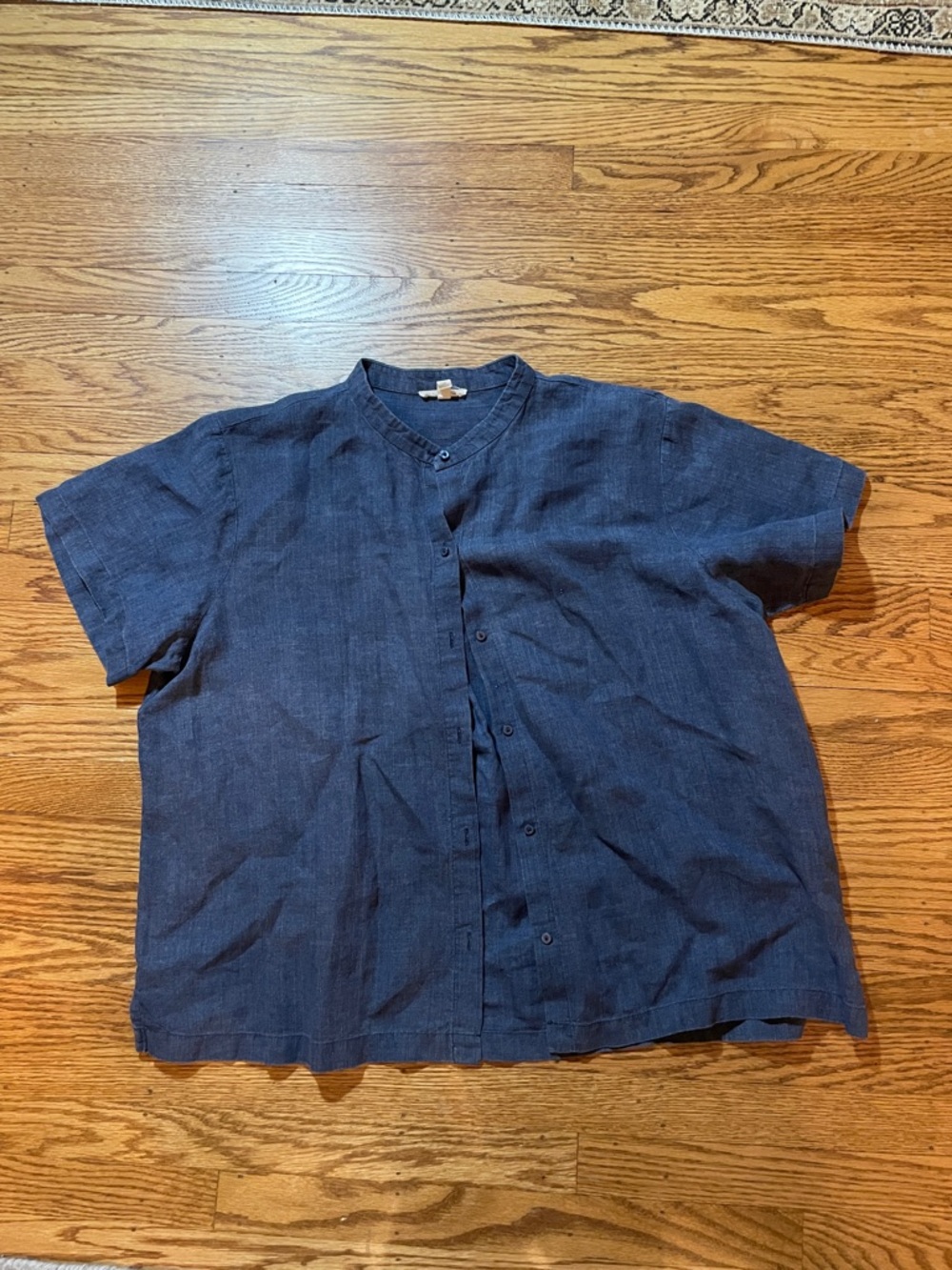 Eileen Fisher Navy Short-Sleeve Button Front Top